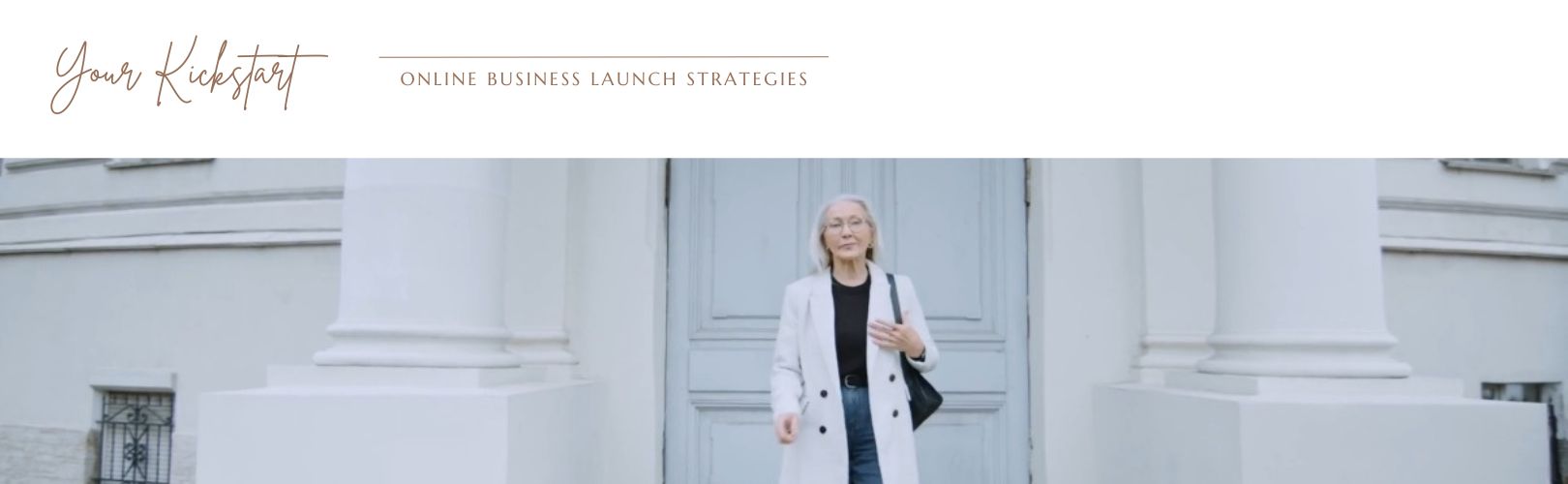 A stylish older women leaving a building showing how anyone can grow your online business with confidence